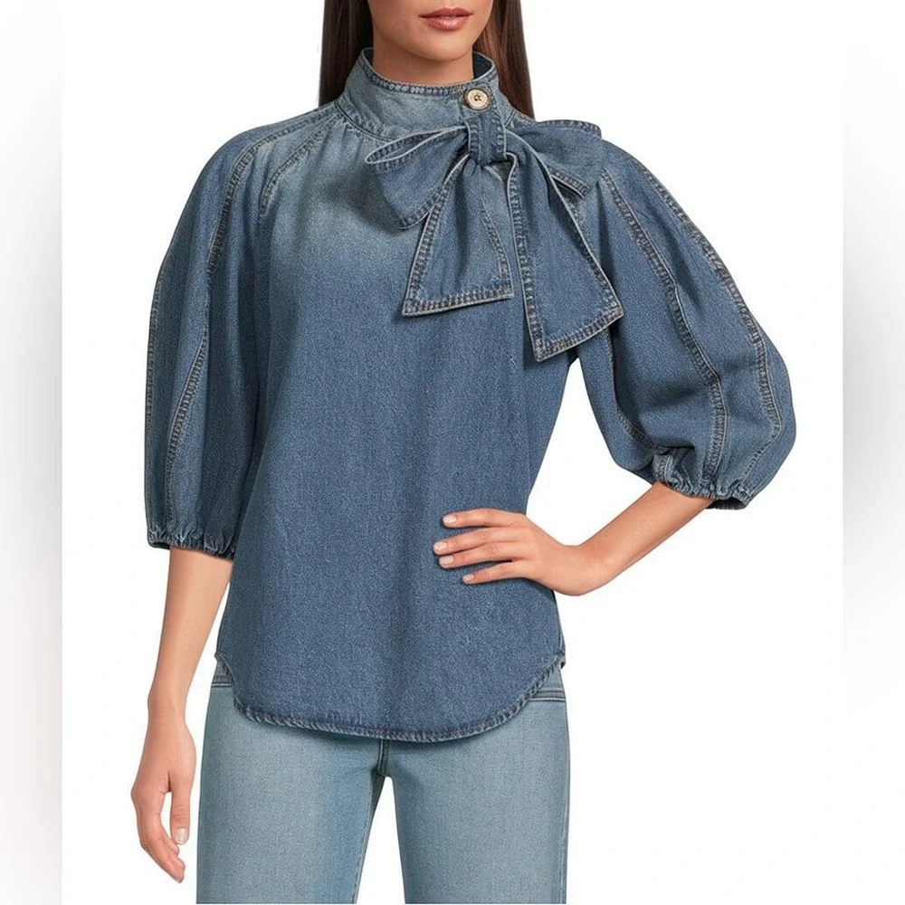 a loves a Blue Denim Bow Top - Picture 1 of 4